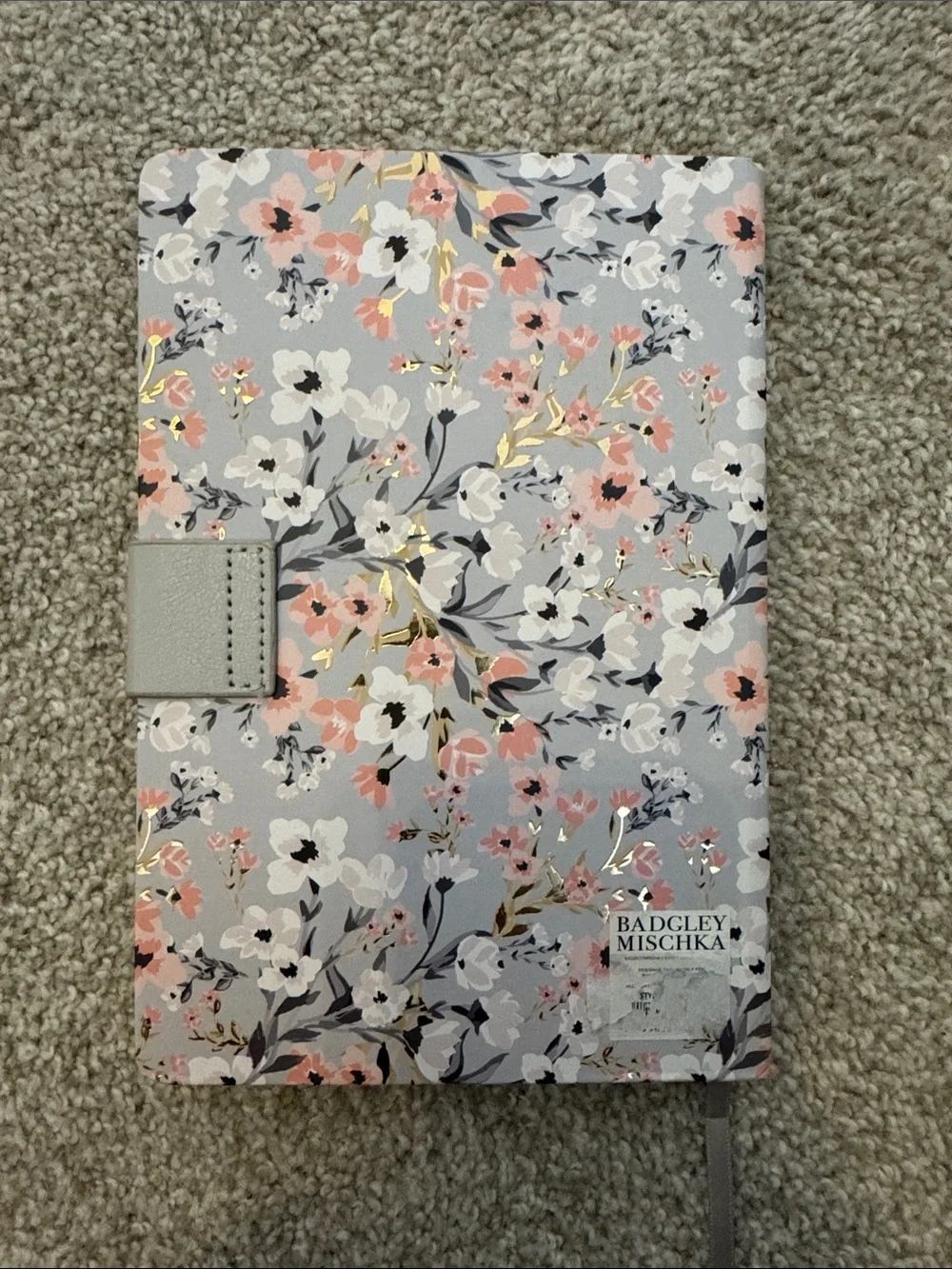 Badgley Mischka Gray Floral Tablet Folio with Pink & White Blossoms